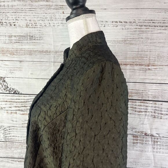 Coldwater Creek Blazer Jacket size Medium Olive Army Green Crinkle Shimmery - Picture 9 of 12